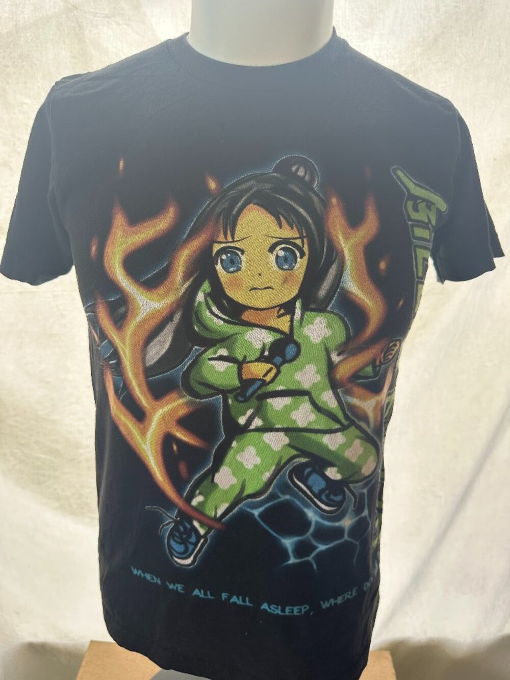 Billie Eilish Cartoon Caricature Men's Black T Shirt Size Small When We All Fall